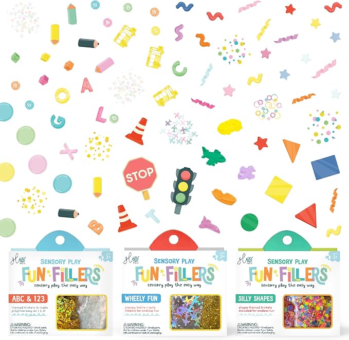 Glo Pals Fun Fillers, Sensory & Mini Toys for Kids, Explore & Learn, 3 Pack | Reusable Sensory Fillers For Slime, Jars, Bins and Dough, Sparks Imagination for Toddler and Kids