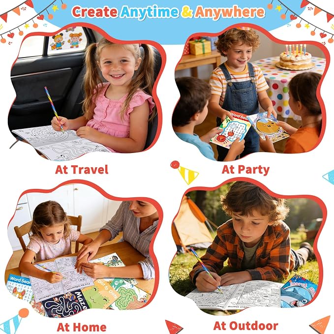 Elfew 20 Pack Activity Books Party Favors Set for Kids Ages 4-8 8-12 | 20 Colored Pencils & Gift Bags, Bulk Small Puzzles Books for Birthday Gift, Classroom Rewards, Party Goodie Bags Stuffers