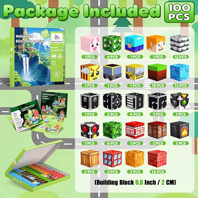 Magnetic Blocks, 100PCS Building Cubes, Boys Kids Gifts Toys | 0.8in Sensory Stacking Toys for STEM Constructions, Boys Girls Birthday Gifts Ages 4 5 6 7 8-12 Year Kids