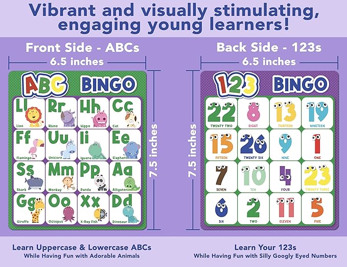 Party Hearty ABC & 123 Bingo Game for Kindergarten & Preschool - Animals | Animal Edition, Alphabet and Number, Preschool Kids Learn to Read, Ages 4 and Up