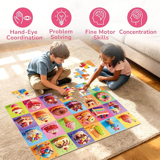 BenBen Floor Puzzles for Kids Ages 4-6, 2 x 3 Feet Dessert Party Puzzle | 48 Pieces Extra-Thick Large Piece Jumbo Jigsaw Puzzle for Toddlers, Preschool Educational Toy with Storage Box for Girls Boys