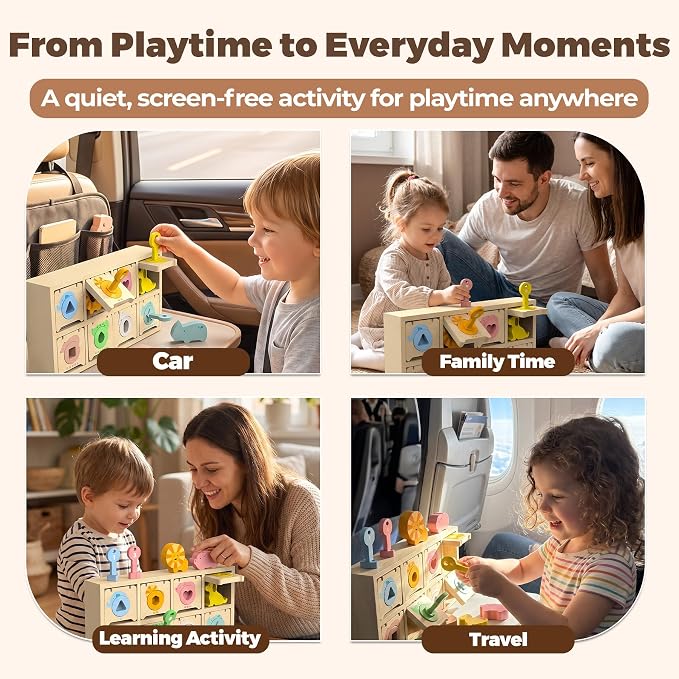 Montessori Toys for 2 Year Old|Wood Lock and Key Toddler Learning Toys | Fine Motor Skills|Shape Games Color Sorting|Preschool Animal Learning Sensory Toys|Birthday Gifts for 2-4 Girls and Boy