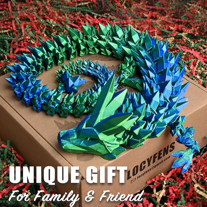 30 Inch Large 3D Printed Dragon 76cm Long Fidget Toy Gift Decor | Flexible Giant Articulated Dragon Toy, Home Desk Decoration, Birthdays Christmas Gift for Kids Boys Girls Adults, Blue Green