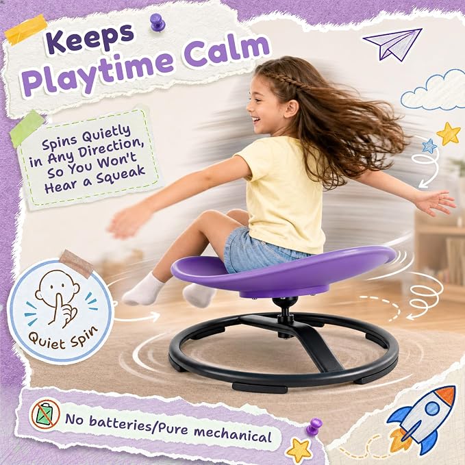 Pterying 21" L × 19" W Large Size Spinning Chair for Autistic Kids, Ages 3+ | Autism Sensory Products, Sensory Toys Gifts for Kids with Autism & ADHD, Training Body Coordination, Purple