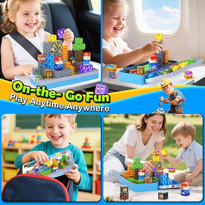 Magnetic Blocks Travel Toys with Iron Box Preschool Educational Kids Toys | Portable Travel Essentials Learning Outdoor Building Cubes 40PCS STEM Birthday Gifts for Boys & Girls Ages 3+