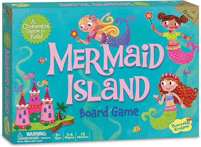 Peaceable Kingdom Mermaid Island Award Winning Cooperative Board Game for 2 to 6 Kids Ages 5+ | Award-winning cooperative game—collect the wands and free the mermaids before the sea witch wins. For 2-6 kids, ages 5+