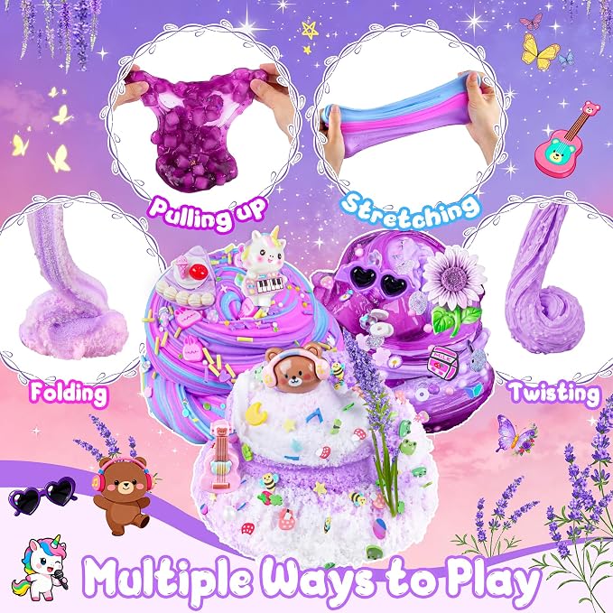 6-Pack Purple Slime Kit for Kids, Butter Cloud Squishy Birthday Gift Set | Halloween Christmas party favors, goodie bag stuffers, classroom prizes and sensory slime toys for boys and girls ages 4-10