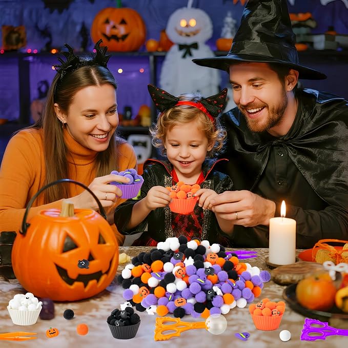 Halloween Sensory Bin Fillers, 295Pcs Colorful Fine Motor Set | Halloween Counting Sorting Gifts, Plastic Pumpkin Ghost Felt Pom Poms, Teen Students Kids, School Education Activities