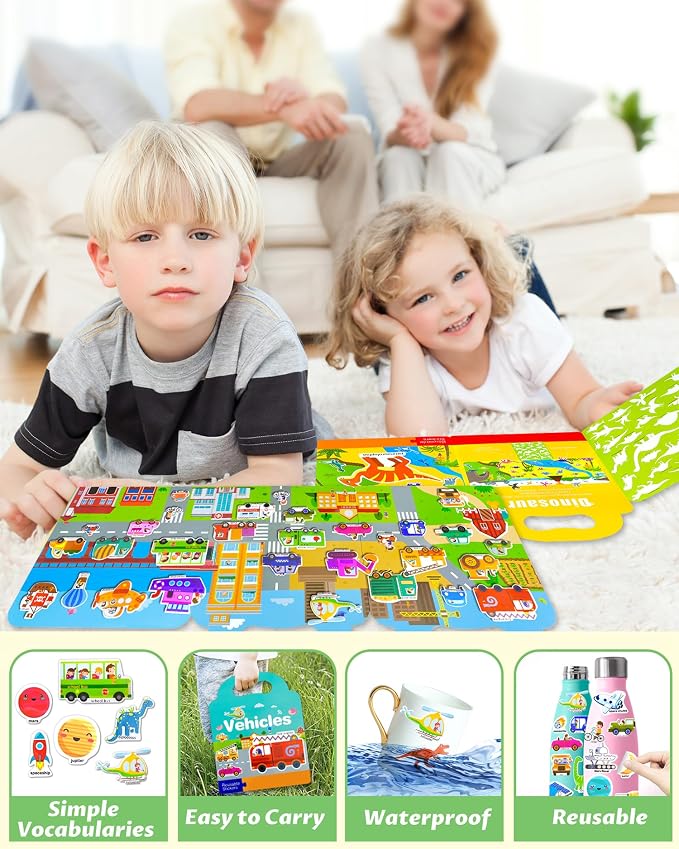 Walenced Reusable Sticker Book for Toddlers, Stickers for Kids, Toddler Toy | Toddler Craft Activities, Toddler Travel Toys, Boy Girl Birthday Gifts, Airplane Travel & Road Trip Essentials Kids