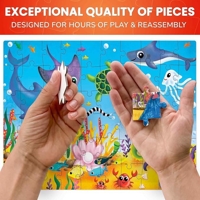 60 Piece Puzzles for Kids Ages 4-6 - 4 Jigsaw Toddlers Puzzles Ages 3-5 | Preschool Animals and Ocean Puzzles for Children Ages 6-8 - Kindergarten Gift for Boys and Girls Ages 7-10