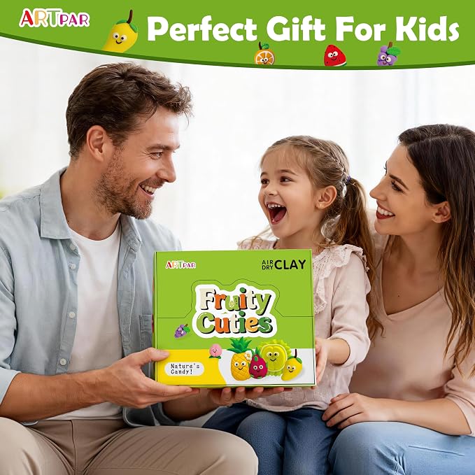 ARTPAR Air Dry Clay Kit for Kids - 12 Fruit DIY Modeling Magic Clay Sets | Soft & Non-Sticky with Tools & Tutorials, Fun Playset Kitchen Toys Fit Classroom Arts & Crafts Activities,Party Favors Gifts