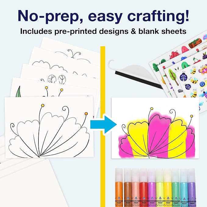 Squeegee Colour Squeeze Art Kit for Kids 4-8 - Blooms & Bugs Themed | Screen-Free Activity, Kids Painting Set with Bug Stickers, Great Birthday Gift for Creative Expression & Color Exploration