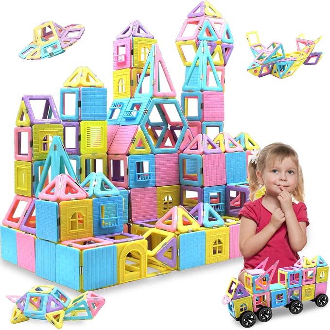 Tolnetr 124PCS Magnetic Tiles Toys for 3 4 5 6 7 8+Year Old Boys Girls | Magnetic Blocks Building Macaron Castle Set for STEM Creativity Educational Toys for Kids Age 3-6 Christmas Birthday Gifts