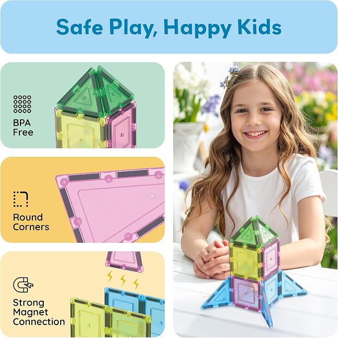 PicassoTiles Magnetic Tiles 20PC Construction Building Blocks Toy with Tin Storage Travel Case Creative Developmental Kids Learning Magnet Tile Education Cognitive Skill Toys Boys Girls Ages 3+ PT11