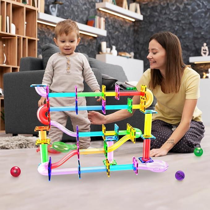 PicassoTiles 4pc Marbles for Magnetic Block Tiles Marble Run Race Track Magnet Building Tile Blocks Racetrack Maze Construction Toys Creative Toy Girls Boys 3 and Up Early Education STEM Learning Kit