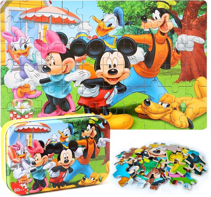 MZZOTOY Puzzles for Kids Ages 4-8, 60 Piece Puzzles for Kids Ages 3-5 in a Metal Box Girls and Boys Learning Educational Jigsaw Puzzle Toys Gifts