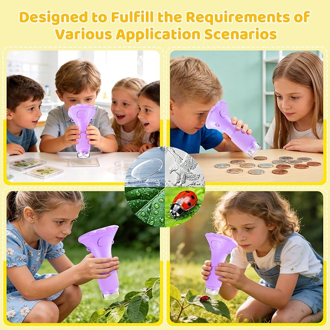 Ashfly Microscope for Kids 200x Zoom 2-Inch HD Kids Microscope Camera - STEM Learning Kit | Portable Science Tool | Perfect for Ages 3-12 Girls | Purple