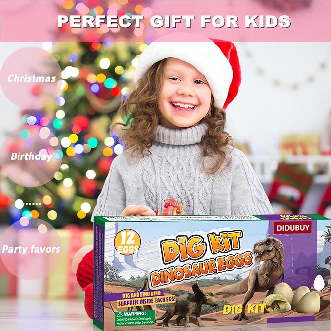 Dino Eggs Dig Kit, 12 Pack Dinosaur Eggs Excavation Science Experiments Kits for Kids 4-12, Dinosaur Toys for 3 4 5 6 7 8 9 10 Year Old Boys Girls
