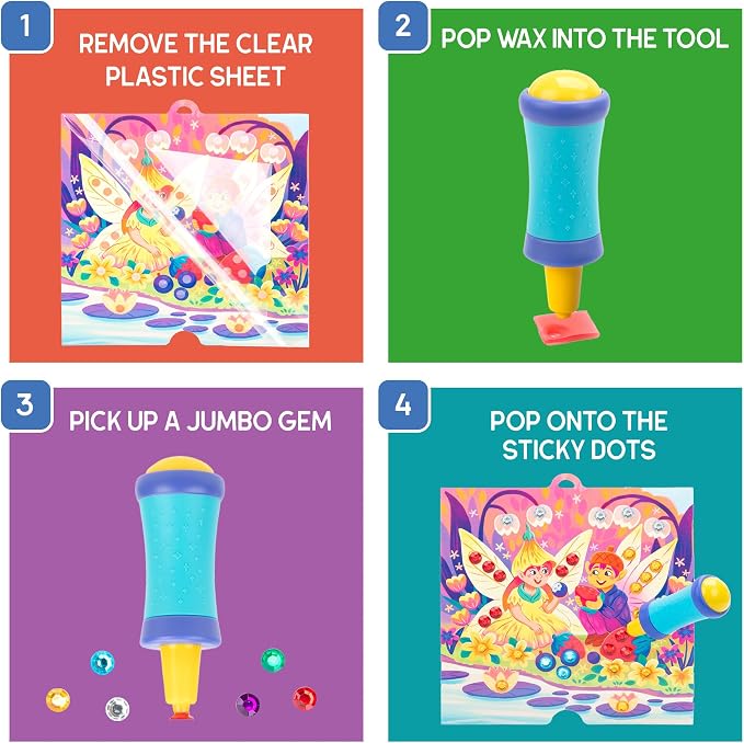 Educational Insights Jumbo Gem Kit - DIY Crafts for Kids Ages 4-8, Mess Free Toddler Arts and Crafts, Diamond Painting Kits for Kids 5-7, Beginner Paint By Gem Art Kits, Sticker Diamond Craft Kit
