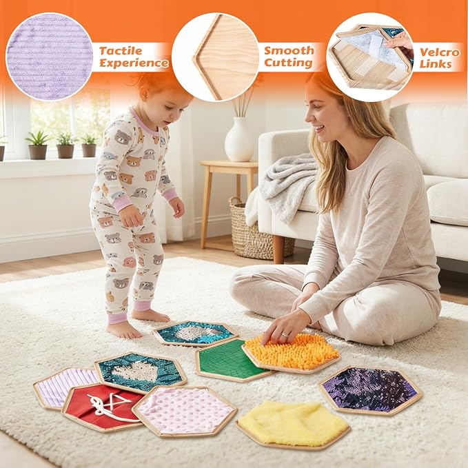 24-Piece Wooden Sensory Wall Panels for Kids with Replaceable Texture Pads | Modular Tactile Activity Boards with Texture Pads,Wall Toys for Fine Motor Skills & Sensory Exploration,for Daycare & Home