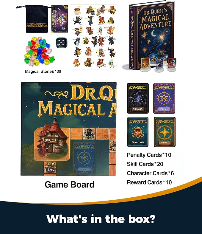 Dr. Quest's Magical Adventure–Educational Board Game for Kids Ages 6-9 – Spelling & Grammar Learning Game for Early Elementary | 180 Questions | Screen-Free Homeschool & Family Game | 2-6 Players