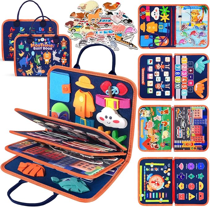Toddler Toys Montessori Busy Board, Busy Book Toy for Toddlers Ages 1-3 | 2 Year Old Boy Girl Birthday Gift, Montessori Toys for 1 Year old Boy, Educational Activity Book for Learning Motor Skills