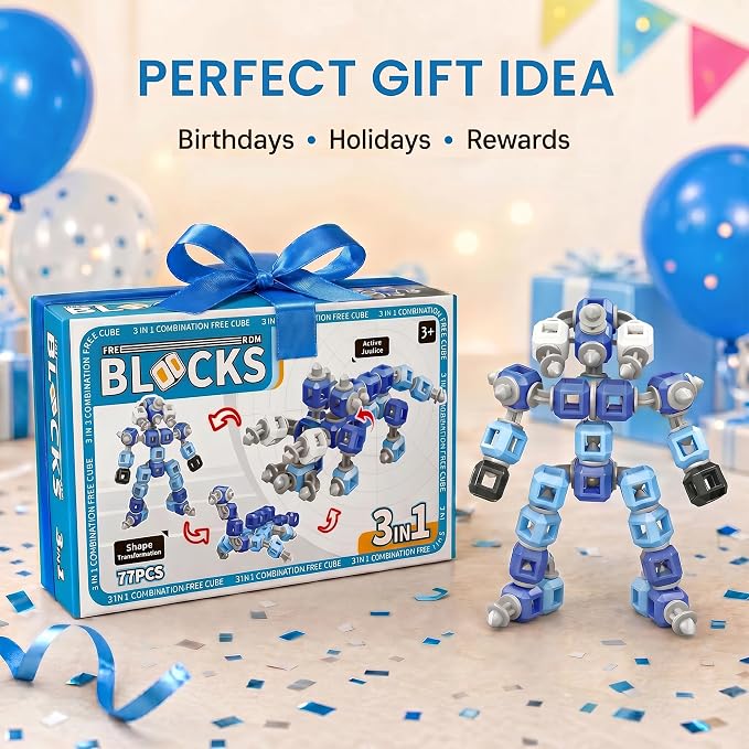 Creative 3-in-1 Insect Robot STEM Building Toys for Kids Ages 4-8 | 77 Pieces Blocks, Supports Repeated Disassembly & Free Building, Easy to Carry for On-the-Go Play, Gift-Ready Packaging