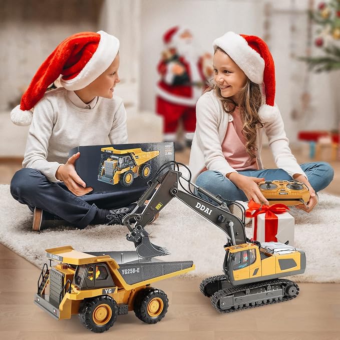 DDAI Remote Control Construction Dump Truck Toy - RC Dump Truck Toys- Construction Toys Vehicle- RC Truck Toys for 8 9 10 11 12 Year Old Boys and up- Toy Trucks
