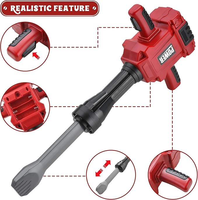 Toy Choi's Kids Jackhammer Toy Drill with Realistic Vibration & Sound | Safe Plastic, Goggle & Mask Included, Pretend Play, Kids Construction Toys for Boys Girls Aged 3-5,4-7