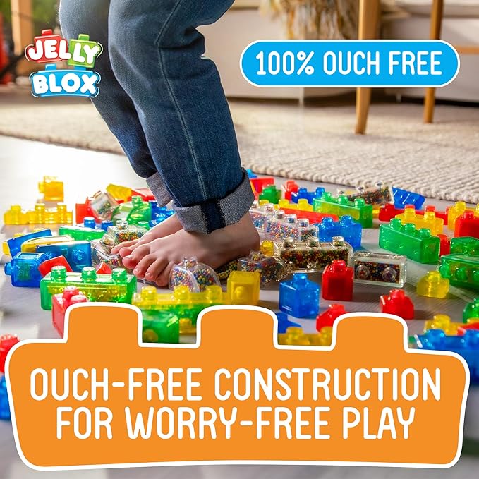 Jelly Blox Stash 'N Stack 2-in-1 Storage Case | Toddler & Preschool | Building Blocks Kids Can Squeeze, Stretch, Squish | MESH ACCREDITED | Safety Tested & Ouch-Free | Sensory Play for Ages 2+