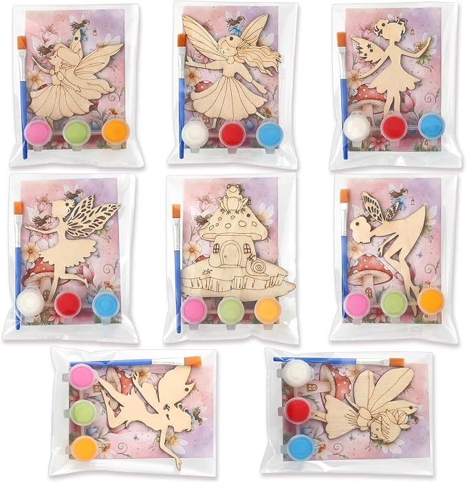 Saypacck 24 Pcs Fairy Birthday Party Favors Wooden Paint Craft Kits | Fairy Theme for Goodie Bags, Organza Bag Packaging, Kids Party Activity, Wooden Ornaments DIY