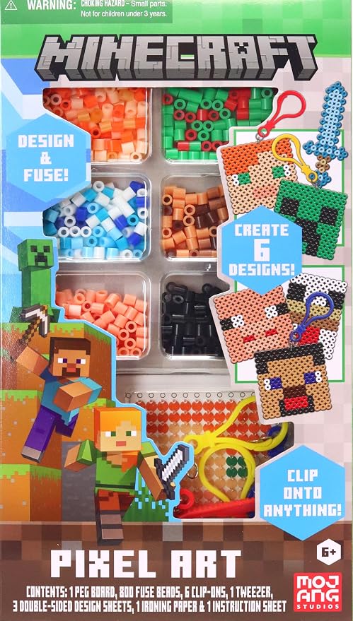 Tara Toys Minecraft Pixel Art Bead Kit Activity, 800 Beads | Templates & Pegboards included, Build Minecraft Pixel Characters & Tools Creative Craft Toy for Kids Ages 6+ by Tara Toys
