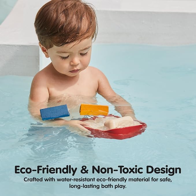PlanToys® Cargo Ship Bath Toy for Toddlers Floating Boat Water Play Kids | floating boat, cargo blocks, cars bath toys, girls, boys, montessori educational, imaginative fine motor gift preschool set