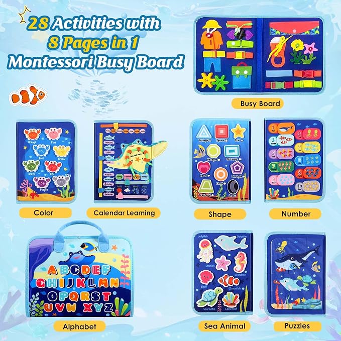 Busy Board Montessori Toys for 2 Year Old Boy Birthday Gift Busy Book | Educational Learning Sensory Quiet Busy Book for Toddlers, Activity Books for Toddlers, Ages 2-4 Travel Toys for Airplane Car