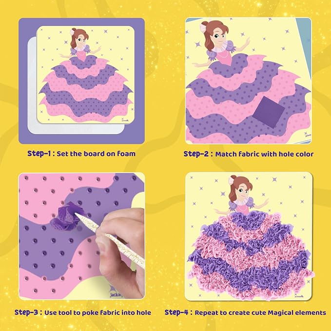 jackinthebox Poke Art Magical Flower Pressing Craft Kit for Girls, Ages 4-8 | 1500 fabric pieces, 6 thick boards, arts and crafts activities, birthday gift ideas, 4 5 6 7 8 years old kits, unicorn gifts