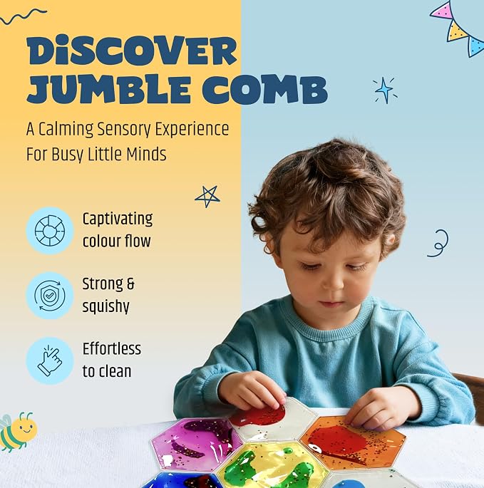 Jumble Comb Hexagon Liquid Motion Sensory Fidget Toy | Liquid-motion sensory toy for ages 3-8 with autism, ADHD or sensory needs; supports focus and visual stimulation.