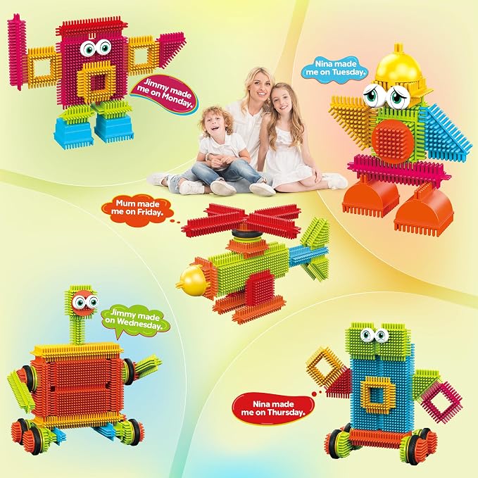 Contixo 244 pcs Bristle Shape 3D STEM Building Toys, Construction Learning Stacking Educational Block, Creativity Beyond Imagination, Inspirational, Safe & Durable, Recreational Toy for Kids Ages 3-8