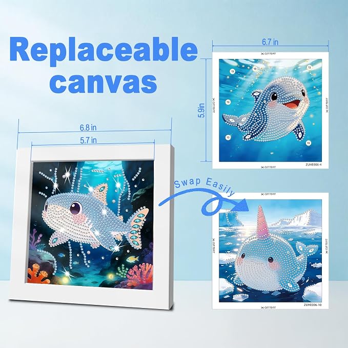 DOZEEZOP 12-Pack Small Diamond Art Kits for Kids 6-12, Water-Animals 7"x7" | 5D Diamond Painting, Partial Round & Special Drills, Desktop & Wall Decor, Beginner DIY Craft, Stress Relief Gift