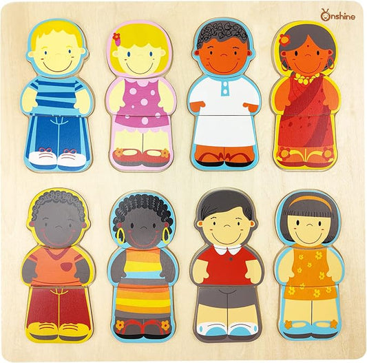 Wooden Puzzle for Toddlers 1-3, Children of The World Racial Cognition Toy | Dress-up Peg Puzzle Educational Toys, 24 Pieces Mix and Match Boys and Girls, Multicultural Diversity Toys for Kids