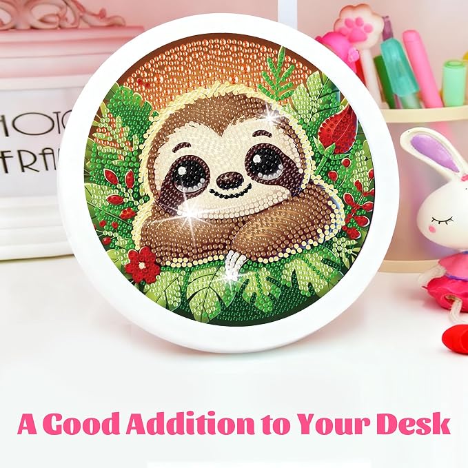 Gemozaic Sloth Diamond Art Kits for Kids Ages 6-8-12, Round Frame, 8 x 8 in | Cute Sloth Diamond Art for Kids 10 12 Year Old, DIY Easy Kid Big Gem Painting, Animal Arts and Crafts for Girl Birthday Gift