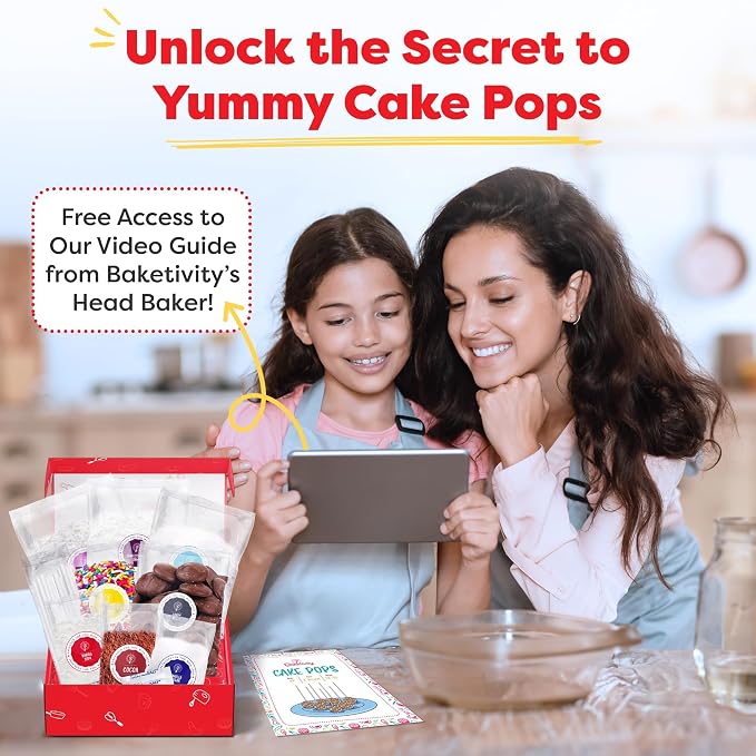 Baketivity DIY Cake Pop Kids Baking Kit with Pre-Measured Ingredients | Bake 10–12 Treats with Decorating Supplies, Activity Book, and Simple Recipe Gift Idea for Boys and Girls Ages 4-12