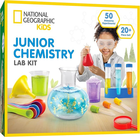 National Geographic Junior Chemistry Set with 50 Experiments for Kids | 20+ Lab Tools, Early Learning Lab, Hands-On Science Experiments, Chemistry Kit for Kids Ages 4-6, Birthday Gift
