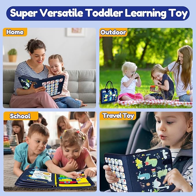 Toddler Busy Board Montessori Toys – Sensory Busy Book, Educational Learning Travel Toy for Airplane & Car, Keeps Toddlers Entertained, Birthday Gifts for Toddler Boys Girls (Blue/P8)