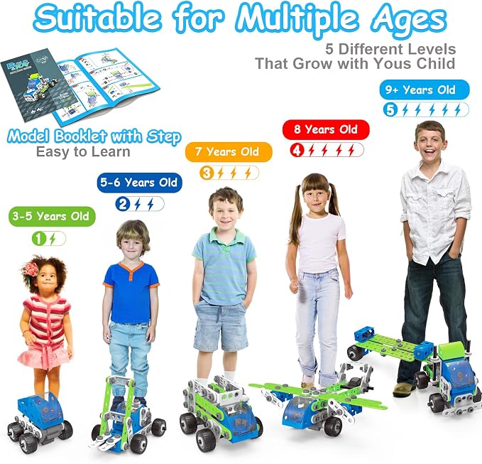 18 in 1 Educational STEM Toy for 4 5 6 7 8+ Year Old Boy Girl Birthday Gift | Building Toys Stem Activities for Kids Ages 4-8 5-7 6-8 Build and Play Construction Toy for Boys 4-6 8-10 (Pull Back Cars)