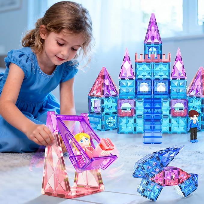 Diamond Magnetic Tiles Building Blocks-Princess Toys for Kids , Girl Gifts | Magnetic Tiles for Kids, Magnetic Blocks, 3 4 5 Year Old Girl Birthday Gifts, Toys for 3 4 5 6 Year Old Girl, Frozen Toys