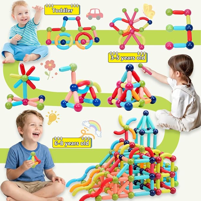 COUOMOXA Magnetic Building Blocks for Toddlers: STEM Educational Toys for 3 4 5+ Years Old Kids - Magnetic Stick Montessori Game for Family for Boys Girls 3-5