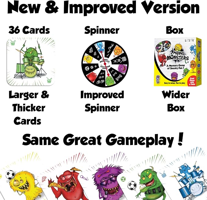 Hiding Monsters Award Winning Memory Games for Kids Ages 4-8. Spinner Wheel | Award-winning memory game with a spinner wheel. Easy to learn, high replay, fun for kids and families. Matching game