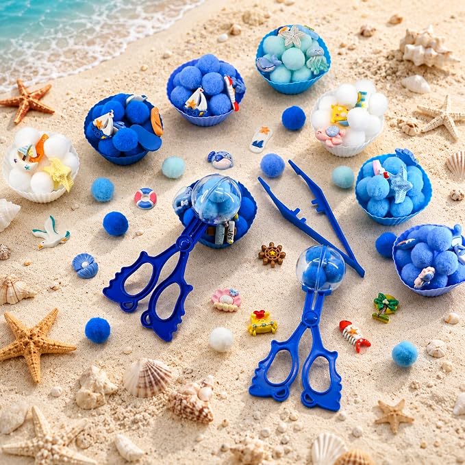 152 Pcs Ocean Sensory Bin Items Summer Beach Counting Sorting Sea Animals Sensory Bin Filler Fine Motor Sea Star Shell Fish Counts for Summer Counting Sorting
