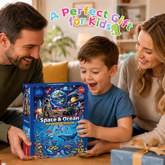 2-Pack Puzzles for Kids Ages 4-6, 100-Piece Puzzles for Kids Ages 6-8 – Space & Ocean, Educational Puzzles for Boys and Girls, Ages 3+(Space & Ocean) | 2-in-1 Space & Ocean Puzzle Set | Educational Puzzles for Ages 6-8, Age-Appropriate Learning Toys, A...
