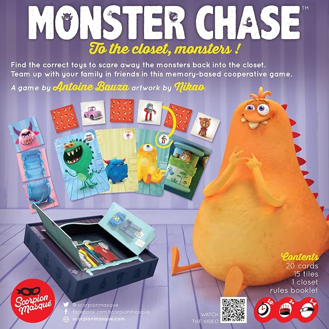 Monster Chase | Scare Away the Mischievous Closet Monsters | Fun Kids Game for All Ages | Cooperative Memory Matching Game | Unique Birthday Gifts for Kids | Ages 3+ | 1-6 Players | 10 Min